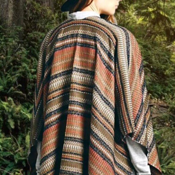 Free People Fringed Boho Ruana Shawl Open Front One Size - Picture 4 of 5